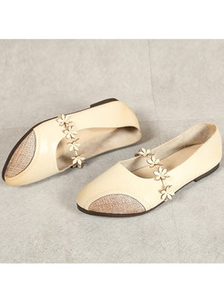 Brief Casual Floral Flat Heel Leather Shoes