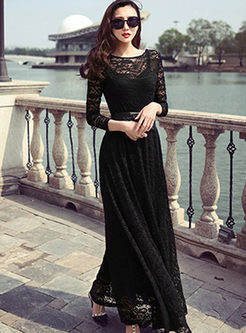 Crew Neck Long Sleeve Wedding Guest Lace Dresses
