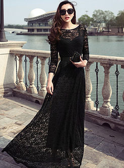 Crew Neck Long Sleeve Wedding Guest Lace Dresses