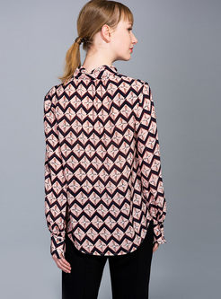 Long Sleeve Geometric Print Pullover Blouse