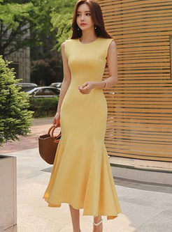 Sexy Solid Color Sleeveless Peplum Dress