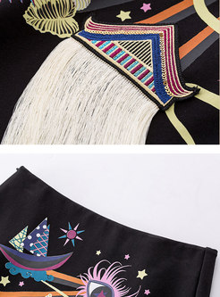 Stylish Embroidered Tassel High Waist Mini Skirt