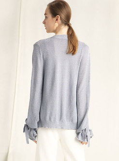 Solid Color Flare Sleeve Bowknot Cardigan