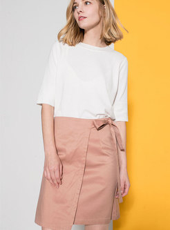 Solid Color High Waist Bowknot Mini Skirt
