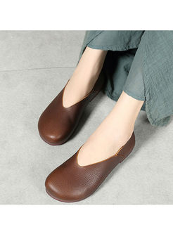 Vintage Round Head Leather Flat Shoes
