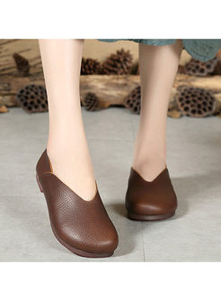 Vintage Round Head Leather Flat Shoes