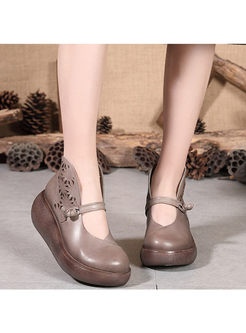 Trendy Hollow Out Platform Leather Shoes