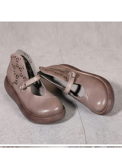 Trendy Hollow Out Platform Leather Shoes