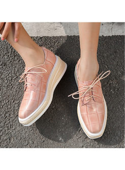 Fashion Pink Plaid Tied Leather Shoes