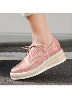 Fashion Pink Plaid Tied Leather Shoes