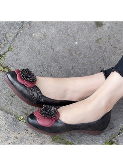 Retro Flower Leather Flat Spring/Fall Shoes