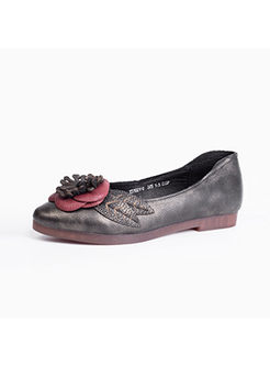 Retro Flower Leather Flat Spring/Fall Shoes