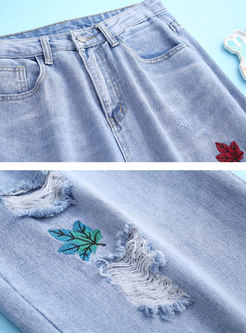 Stylish Embroidered Daily Ripped Jeans