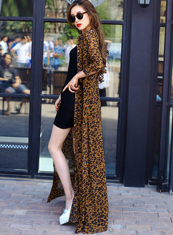 Lapel Single-breasted Waist Leopard Dress
