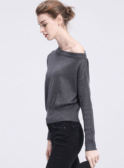 Solid Color Slash Neck Knitted Sweater