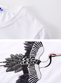 Brief Cotton Embroidered O-neck T-shirt