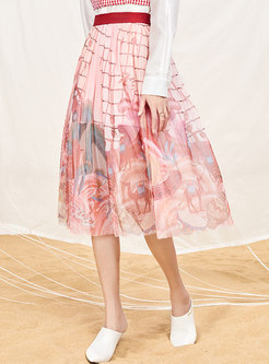 Stylish Print Elastic Waist Skirt