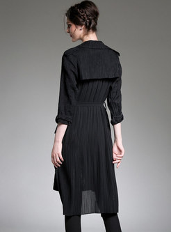 Turn Down Collar Belted Pleated Asymmetric Overcoat