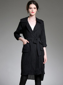 Turn Down Collar Belted Pleated Asymmetric Overcoat