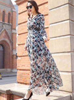 Fashion Half Sleeve Print Chiffon Dress