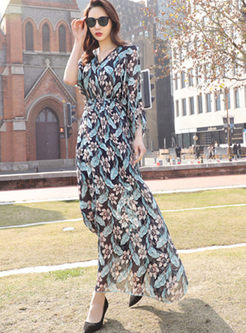 Fashion Half Sleeve Print Chiffon Dress