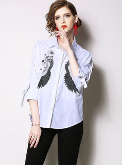 Casual Lapel Long Sleeve Embroidered Blouse