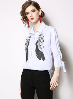 Casual Lapel Long Sleeve Embroidered Blouse