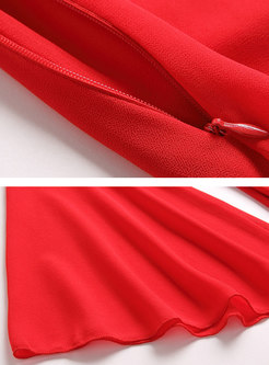 Trendy Red Chiffon Flare Sleeve Maxi Dress