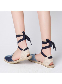 Women Comfortable Color-blocked Denim Flat Sandals