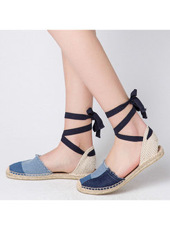Women Comfortable Color-blocked Denim Flat Sandals