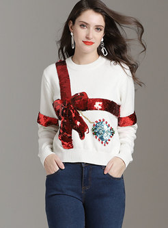Casual O-neck Sequins Loose Knitted Sweater