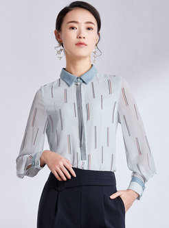 Chic Print Lapel Tie Single-breasted Blouse