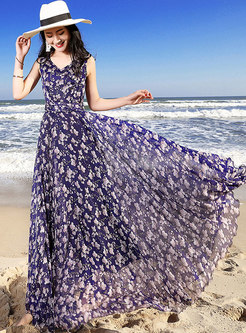 Bohemia Elegant Print Big Hem Maxi Dress