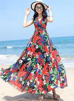 Stylish Multicolor Print Sleeveless Maxi Dress
