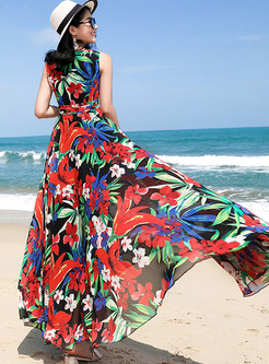 Stylish Multicolor Print Sleeveless Maxi Dress