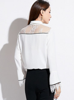 Lace Splicing Lapel Bowknot Single-breasted Blouse