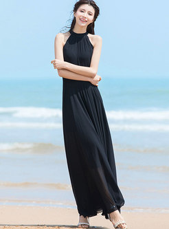 Trendy Solid Color Backless Vacation Maxi Dress