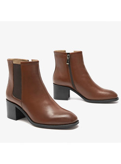 Brief Chunky Heel Genuine Leather Ankle Boots