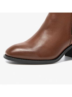 Brief Chunky Heel Genuine Leather Ankle Boots