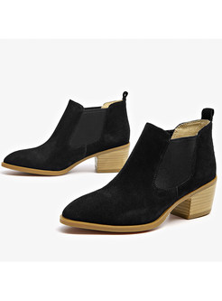 Women Winter Chunky Heel Ankle Leather Boots