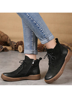 Brief Women Daily Lace Up Flat Ankle Boots