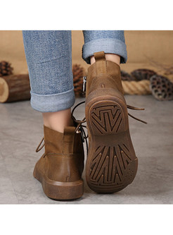 Brief Women Daily Lace Up Flat Ankle Boots