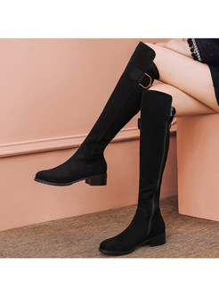 Women Winter Chunky Heel Flock Elastic Over-the-knees Boots