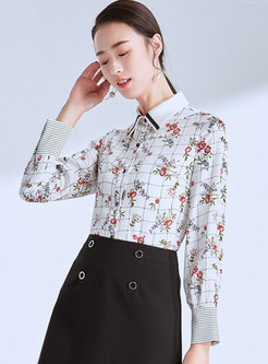 Plaid Floral Lapel Single-breasted Blouse