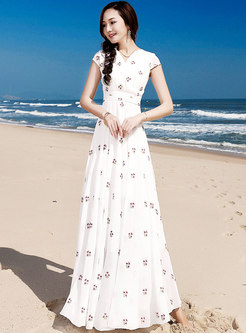 White Embroidered Falbala Beach Maxi Dress