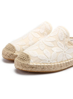 Lace Up Linen Straw Fisherman Slippers