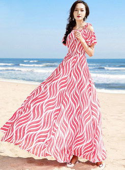 Casual Beach Backless Square Neck Print Maxi Dress