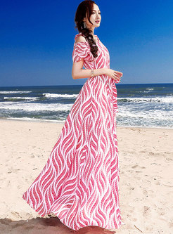 Casual Beach Backless Square Neck Print Maxi Dress