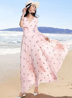 Embroidered Floral Flare Sleeve Slim Maxi Dress