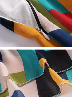 Fashion Color-bolcked Short Sleeve Beach Maxi Dress